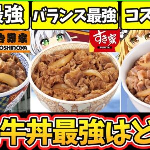 【ゆっくり解説】最強はどれ⁉︎牛丼史上人気を誇る吉野家・すき家・松屋の牛丼を徹底比較！