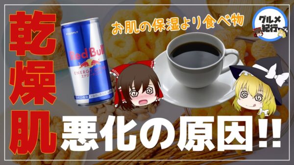 【ゆっくり解説】乾燥肌を悪化させているのはカフェインとスナック菓子？体にうるおいを与える食べ物について