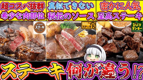 【ゆっくり解説】ステーキ史上コスパ抜群のステーキガスト、宮、びっくりドンキーを徹底比較！