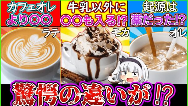 【ゆっくり解説】コーヒー派生で人気のカフェオレ・ラテ・モカの違いとは⁉︎歴史に迫る！