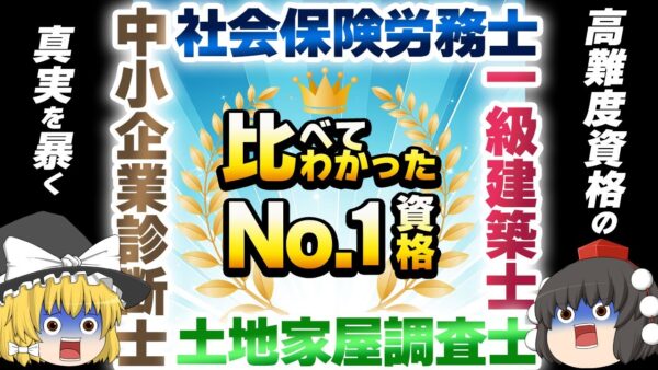 【ゆっくり解説】高難易度の真実を暴く　中小企業診断士・1級建築士・社会保険労務士・土地家屋調査士　比べて分かったNO1資格【資格】