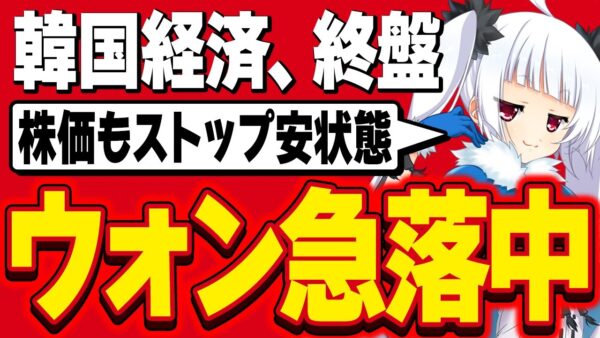 【韓国経済】韓国ウォンが急落、株価も急落。なお韓国銀行総裁はスワップ報道にうんざりしている模様【K国】