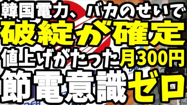 韓国電力、遂に値上げ！と思ったら値上げ幅たった1世帯300円程度な模様。国民に節電意識も皆無、終わったな韓国