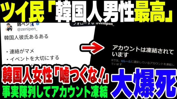 ツイ民「韓国人男性のいいところあるある」→本場韓国人女性がフルボッコ→アカウント凍結して完全終了【ゆっくり解説】