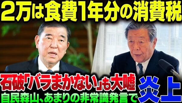 自民党、アレだけ否定したバラマキを実施。森山幹事長『2万円は食事１年分の消費税』発言で炎上【湯jックリア着せt具】