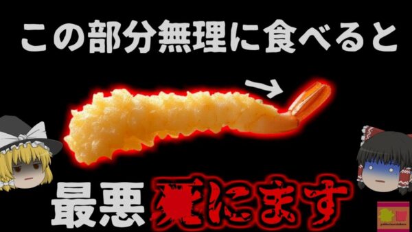 『エビの尻尾で臓器に穴空く』揚げるとサクサク美味しい海老の尻尾 実は消化困難で飲み込むと臓器に突き刺さり、穿孔で最悪〇ぬことも…！？【ゆっくり解説】