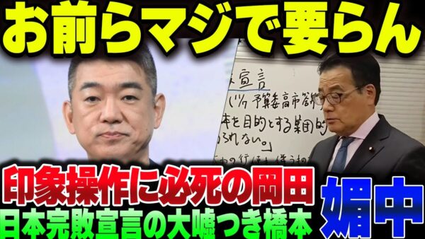 立憲の岡田克也に媚中コメンテーターの橋下徹、君たちいらないよマジで